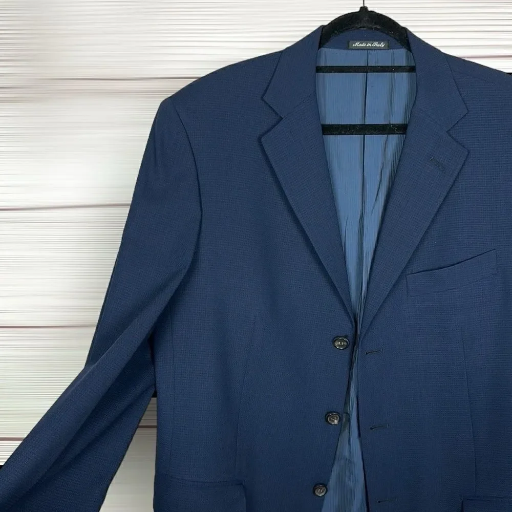 Pal Zileri Wool Blue Suit Jacket Blazer 3 Button Front Double Vented Italy 42L